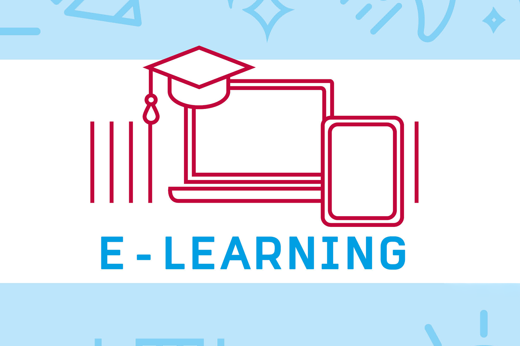 Zu sehen ist ein PC und die Schrift E-Learning