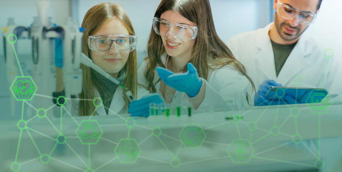 Drei Studierende forschen zum Thema Nachhaltigkeit im Bereich der Fluidik.