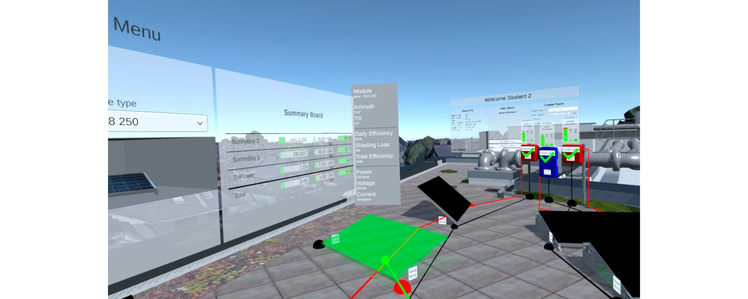 Das Bild zeigt die Visualisierung eines Flachdaches mit PV-Anlagen mittels VR-Brille