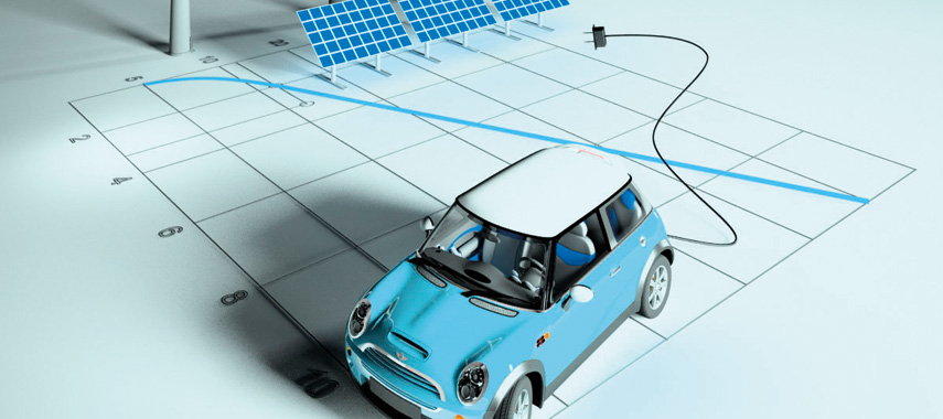 Ein Foto von einem Mini Smart, der elektronisch von Solaranlagen angetrieben wird