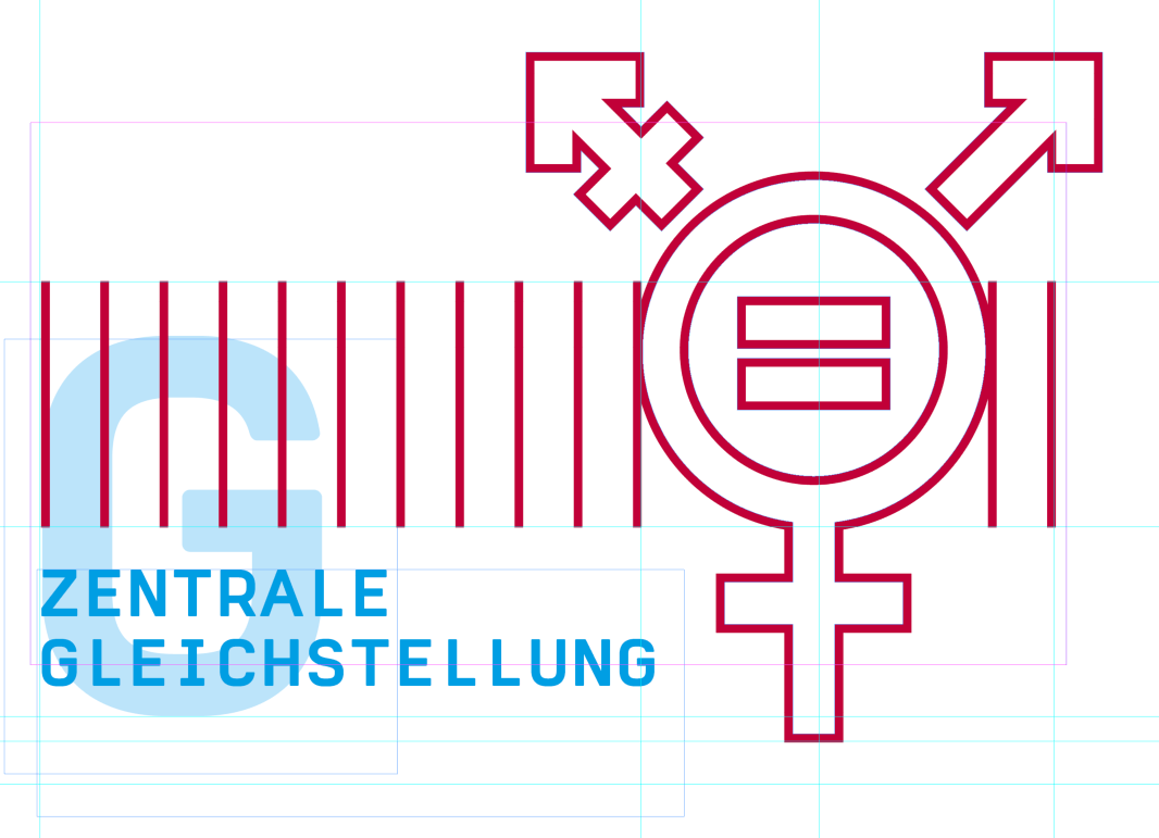 Logo der Zentralen Gleichstellung mit grafischem Gleichstellungs-Symbol (kombinierte Geschlechtszeichen mit Gleichheitszeichen) und dem Schriftzug ‚Zentrale Gleichstellung‘ vor einem großen hellblauen G