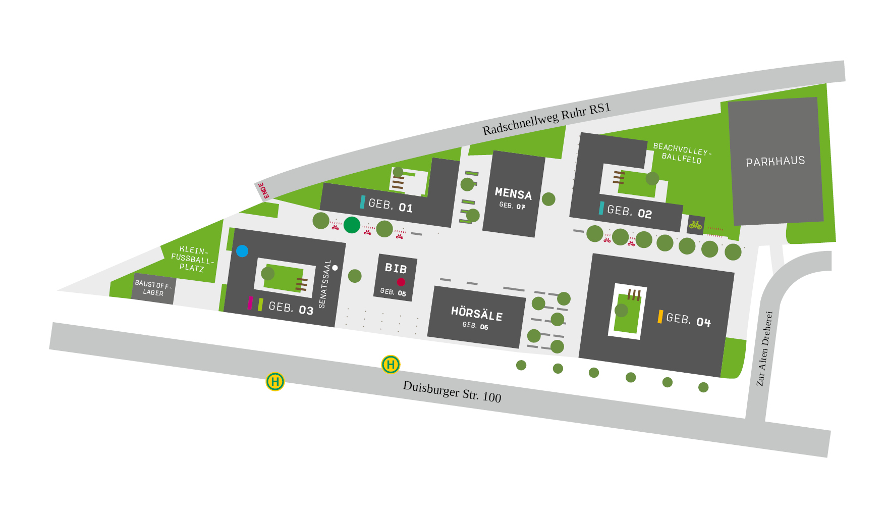 Eine Abbildung des Lageplans von unserem Mülheimer Campus