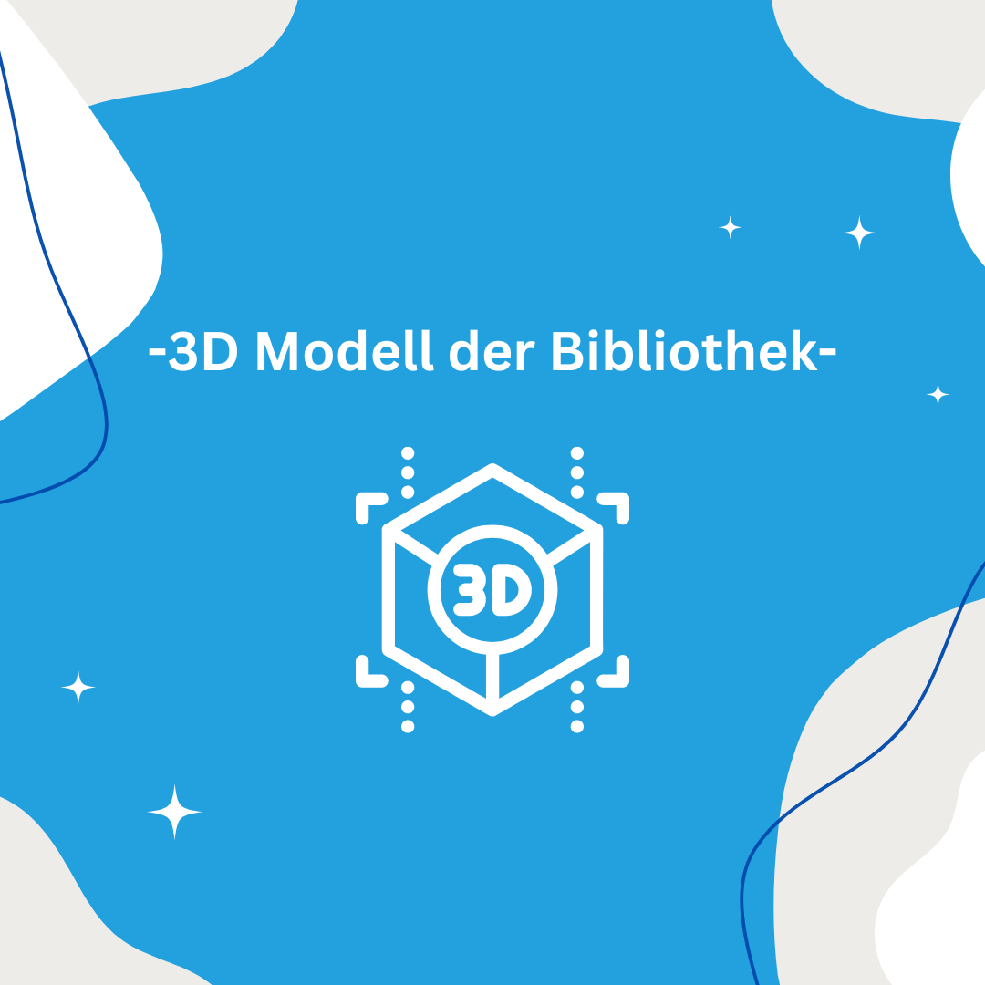 Überwiegend blauer Hintergrund mit einem 3D-Würfel-Symbol und den Worten "3D Model "Lernraum"