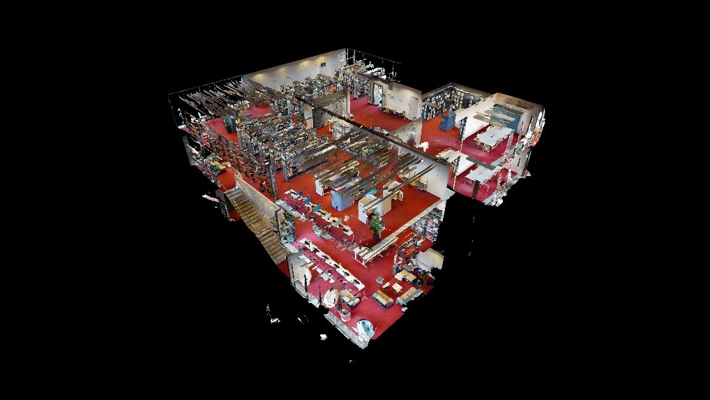 3D-Modell der Bibliothek aus Vogelperspektive