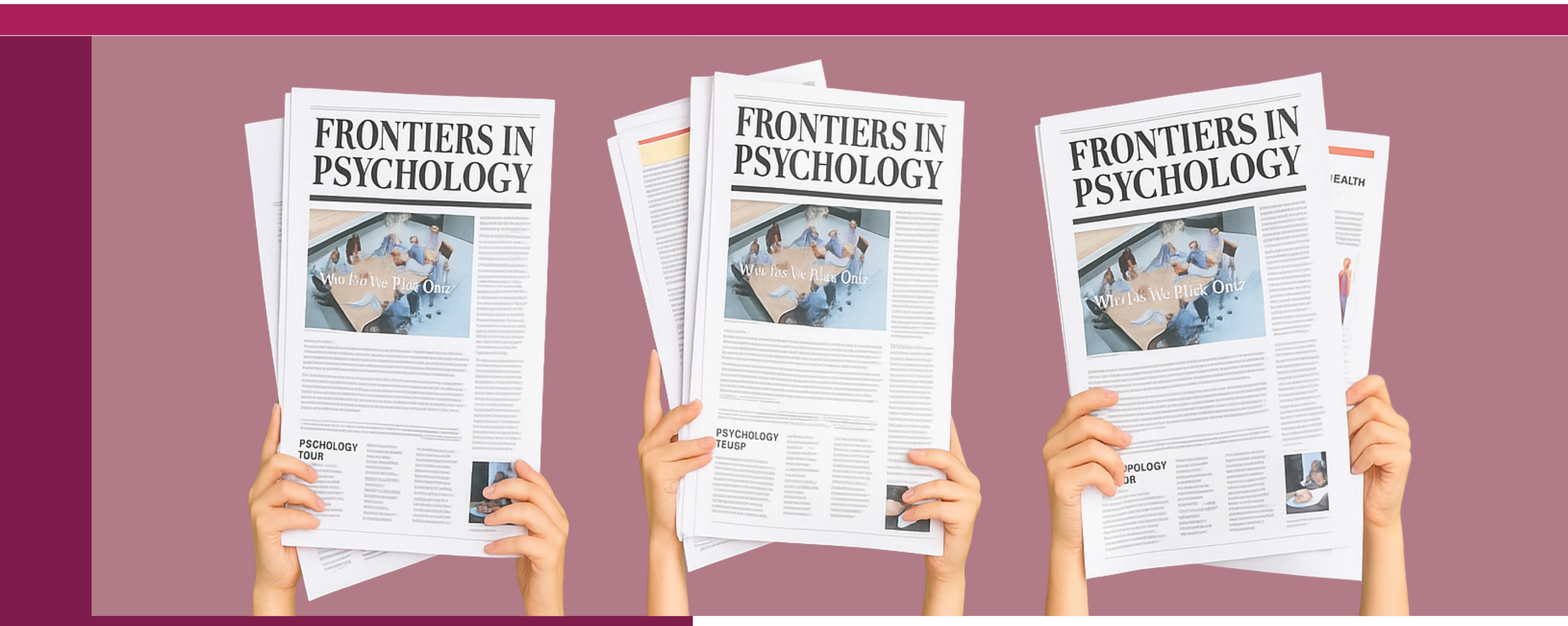 Drei Hände halten jeweils eine Ausgabe der Fachzeitschrift Frontiers in Psychology hoch. Auf dem Cover ist die Studie „Blending In or Standing Out? The Disclosure Dilemma of Ad Cues of Social Media Native Advertising“ von Hübner, Thalmann und Henseler zu sehen. Unten links werden die Publikationsangaben angezeigt: Front. Psychol., Sec. Decision Neuroscience, Volume 16 – 2025, doi: 10.3389/fpsyg.2025.1636910. Das HRW-Logo ist rechts unten abgebildet.