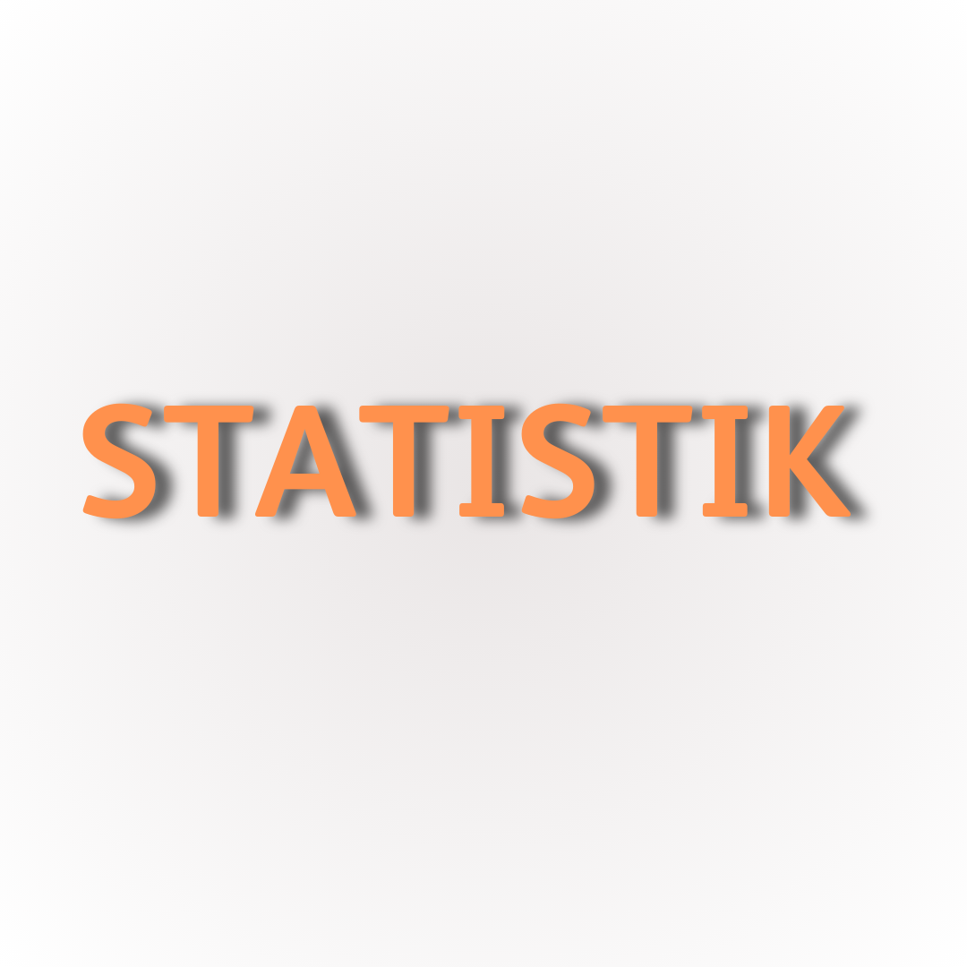 Das Wort Statistik in orangefarbener Schrift mit Schattenwurf auf hellgrauem Hintergrund