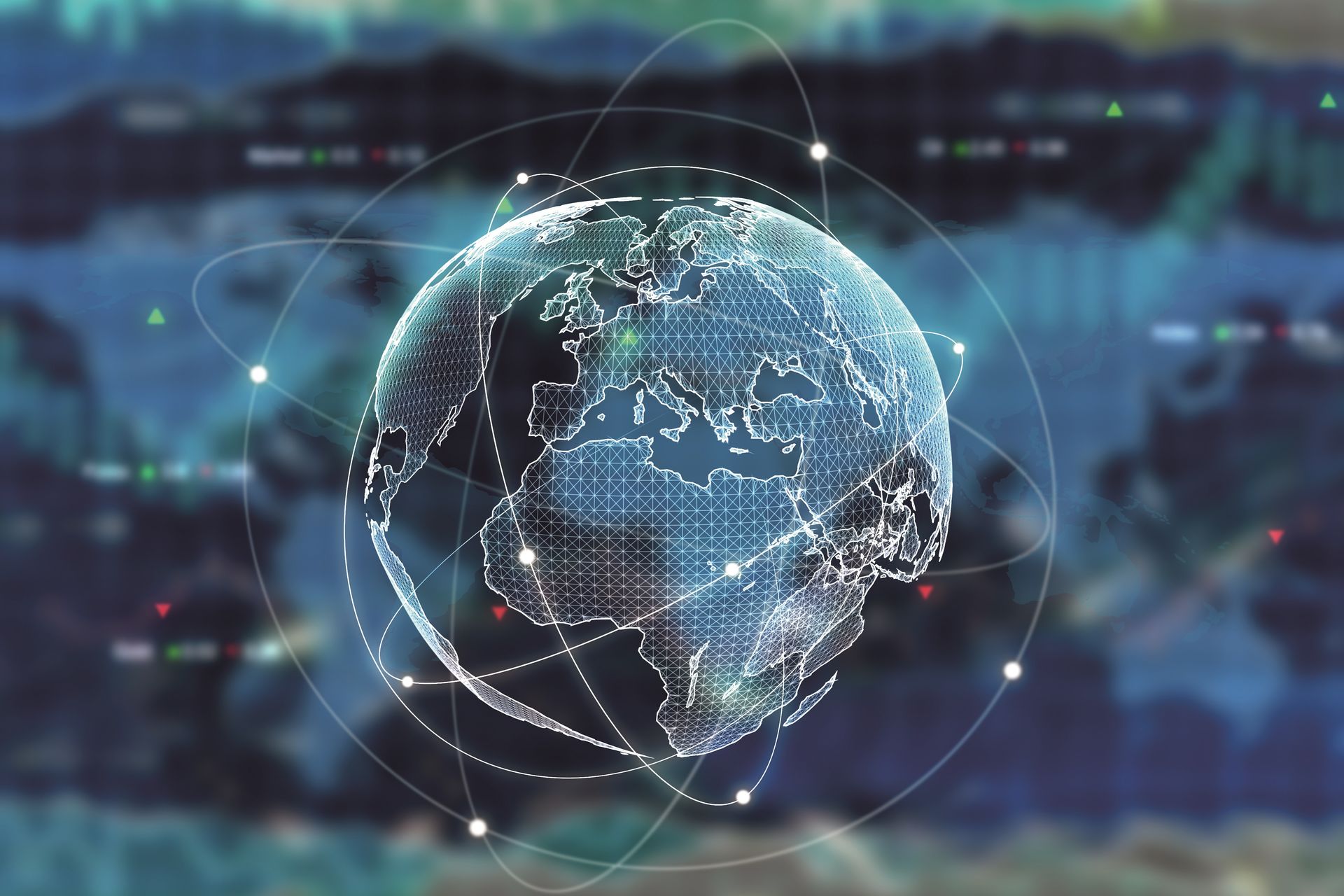 Digital visualisierte Weltkugel mit Netzstruktur und globalen Verbindungslinien – Symbolbild für internationales Marketing, weltweite Kommunikation und globale Netzwerke. Ideal für Themen wie Digitalisierung, Data Analytics oder Global E-Commerce.