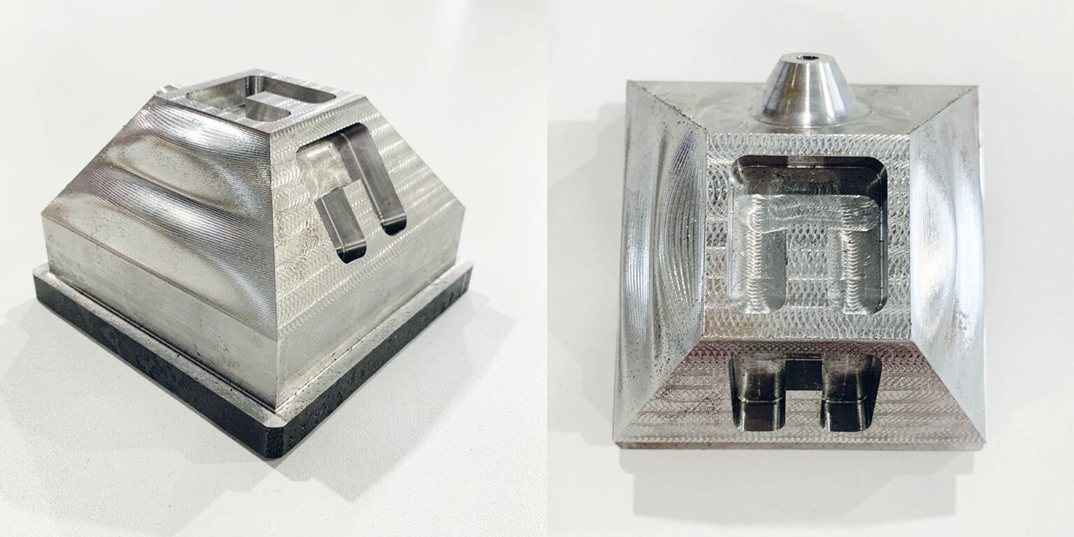 Ein gländendes, gefrästes Werkstück für Schruppen versus Schlichten und 3-Achs vs. 5-Achs Bearbeitung.