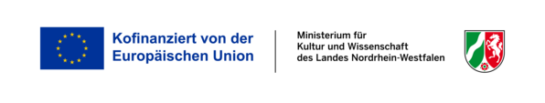 EU-Flagge mit Text 'Kofinanziert von der Europ&auml;ischen Union'; dazu Logo und Text des Ministeriums f&uuml;r Kultur und Wissenschaft NRW.
