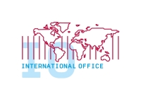 Stilisierte Weltkarte mit Text international Office