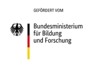 Das Bild zeigt das Logo des Bundesministeriums für Bildung und Forschung. Links ist ein Bundesadler zu sehen, daneben eine senkrechte Linie in den Farben schwarz-rot-gold. Über dem Logo steht der Schriftzug "Gefördert vom"