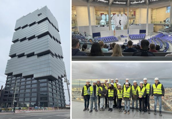 Auf dem Bild ist eine Collage von der Baustatik-Exkursion 2023 nach Berlin zu sehen