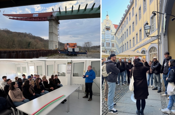 Auf dem Bild ist eine Bildercollage von der Exkursion des Moduls Baustatik 2 zu sehen.